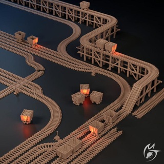 estrada ferro mineiro carrinhos tlon tampo mesa 3D imprimível terreno fantasia luminária lanterna trilho carrinho masmorra cenário espalhar andaime 3d print model - Mito3D
