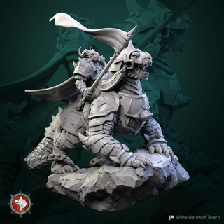 dragonborn commander pre-supported white werewolf tavern Tabletop Characters & Creatures Fantasy Universe creature monster rpg character rider dnd 3d print model - Mito3D