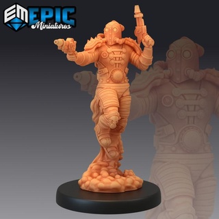 jetpack bandit shooting male human soldier steampunk tech character epic-miniatures fantasy medieval monster rpg warhammer sla enemy tabletop dungeon dnd pathfinder npc pre-supported supported pre 3d print model - Mito3D