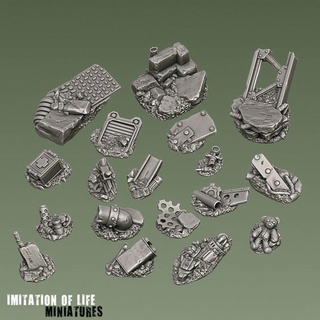 wasteland base toppers set 3 - supportfree detailing kit imitation life miniatures Tabletop accessories 3D Printable Terrain Sci-Fi terrain hero topper warhammer rock tech necromunda fallout detail star-wars zombicide bases post-apocalyptic ruin scatter stargrave rubble greeble 3d print model - Mito3D
