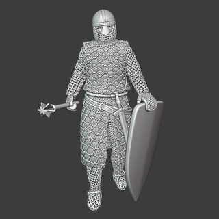 medieval crusader knight - hand shield northern crusades miniatures Tabletop Characters & Creatures Historical Universe figure helmet model soldier wargaming warrior miniature mace tabletop diorama toysoldier 28mm 3d print model - Mito3D