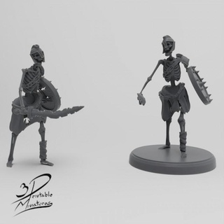squelette épéiste miniatures table personnages créatures fantaisie univers dragons donjons mini monstre bouclier épée guerrier miniature 3d print model - Mito3D