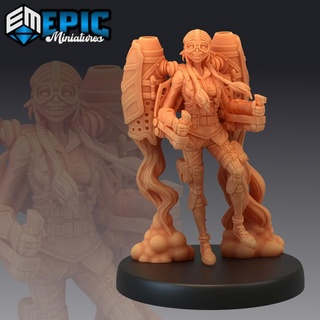 jetpack girl susi female human soldier steampunk tech character epic-miniatures fantasy medieval monster rpg warhammer sla enemy tabletop dungeon dnd pathfinder npc pre-supported supported pre 3d print model - Mito3D