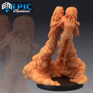 jetpack girl susi flying female human soldier steampunk tech character epic-miniatures fantasy medieval monster rpg warhammer sla enemy tabletop dungeon dnd pathfinder npc pre-supported supported pre 3d print model - Mito3D