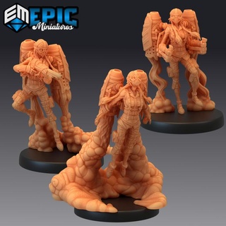 jetpack girl susi set female human soldier steampunk tech character epic-miniatures fantasy medieval monster rpg warhammer sla enemy tabletop dungeon dnd pathfinder npc pre-supported supported pre 3d print model - Mito3D