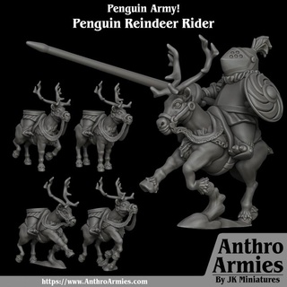penguin reindeer rider knight cavalry jamie korte Tabletop Characters & Creatures Fantasy Universe army 3d print model - Mito3D