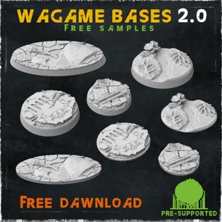 wargame bases 20 free samples zabavka workshop Tabletop accessories gothic ocean warhammer base 40mm 32mm 25mm ruin ruined toppers malefaux 3d print model - Mito3D