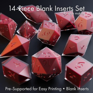 blank inserts set sharp-edged dice - 14 shapes supports included theargentrose Tabletop accessories boardgames roleplaying tabletop roleplayinggames dicemasters polyhedral masterdiceset diydice polyhedrals diceblanks blankinserts shelldice diceshells 3d print model - Mito3D