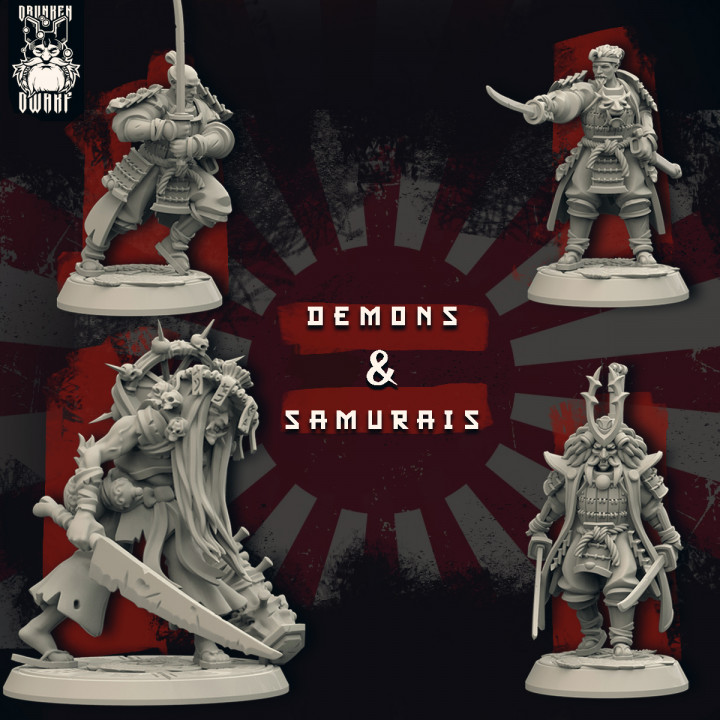 samurais demons drunkendwarf Tabletop Characters & Creatures Fantasy Universe demon japan 3D print model - Mito3D