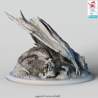 white dragon dwarf treasurer diorama 2moronic miniatures Tabletop Characters & Creatures Fantasy Universe board dragons dungeons fantasy game rpg tabletop d&d dnd pathfinder dwarves 5e pre-supported 2e 3d print model - Mito3D