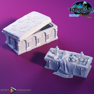 chapel extras infinite dimensions games Tabletop 3D Printable Terrain Fantasy coffin medieval terrain tomb church sarcophagus candles shrine scatter alter 3d print model - Mito3D