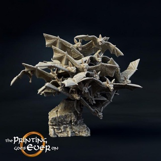bat swarm - presupported printing goes ever fantasy mini wargaming warhammer miniature lotr tabletop cave bats 28mm dnd group frostgrave skirmish 5e pre-supported statblock 3d print model - Mito3D