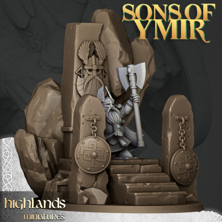 enano señor tierras altas miniaturas mesa caracteres criaturas fantasía universo héroe vikingo guerrero nórdico clan montaña 28mm 32mm enanos 3D print model - Mito3D