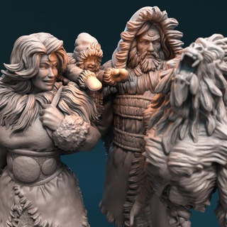 oscuro familia cristian Hartmann mesa caracteres criaturas fantasía universo mono madre vikingo niño padre bárbaros 3d print model - Mito3D