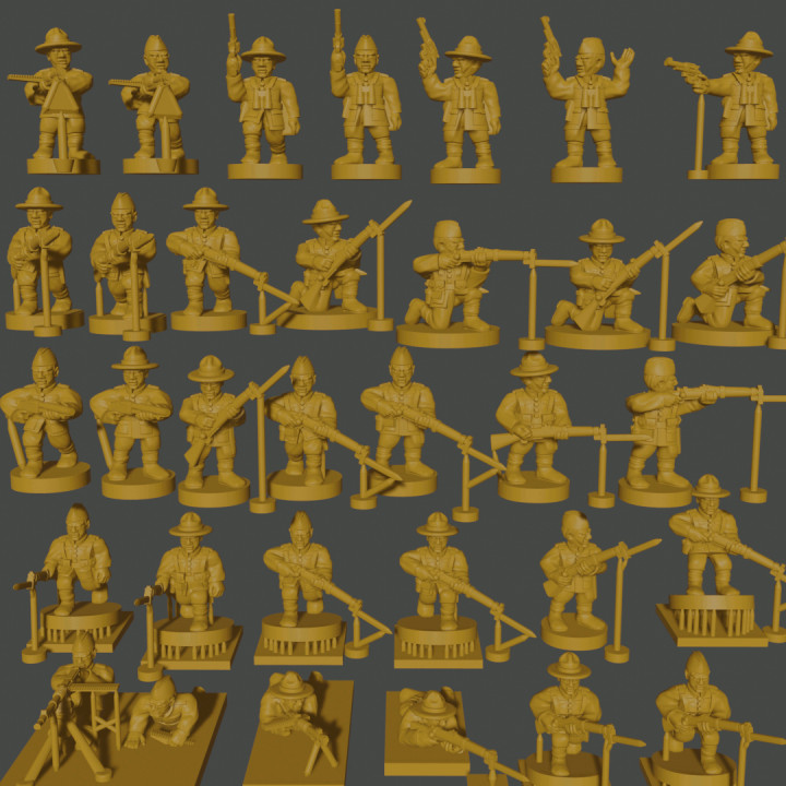 6-15mm american great war infantry 1917-18 campaign hats & forage caps wwi-us-1 henry turner usa world supportless europe wwi ww1 us states united 6mm 10mm 15mm asunder 3D print model - Mito3D