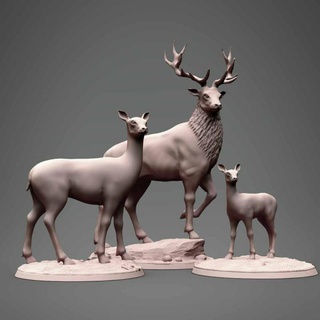 deer family clynche art Toys & Games Animal Creature Figures Tabletop Characters Creatures forest stag tabletop dnd fawn doe 3d print model - Mito3D