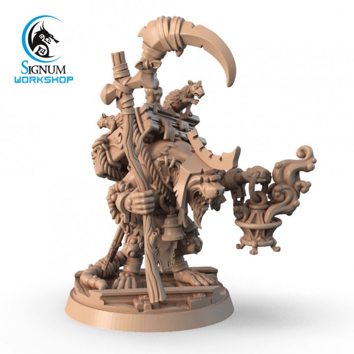 teraslar rahip harika sıçan işaret atölye Zindanlar fantezi minyatürler masaüstü tırpan Skaven canavar şaman kabile ttrpg Ratfolk önceden desteklenen Gelmek 3D print model - Mito3D