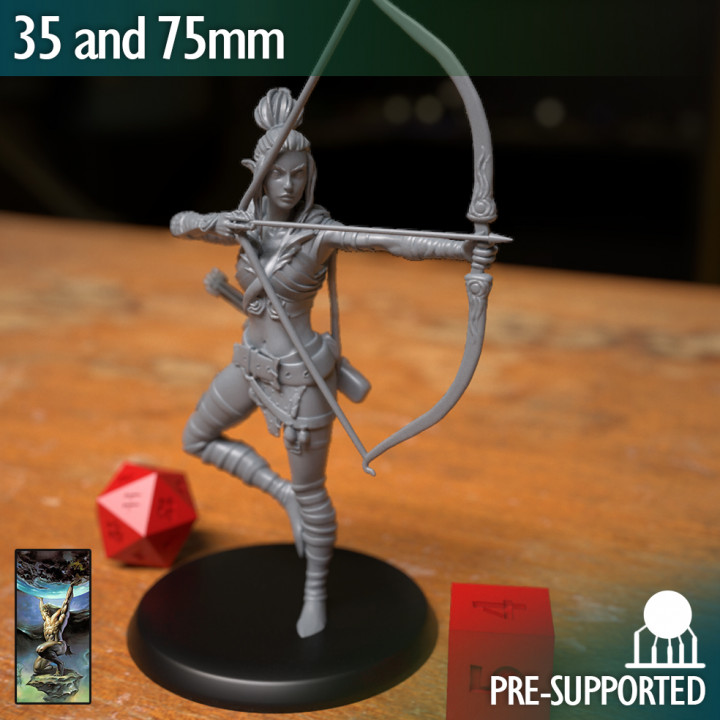 femelle elfe archer ranger atlas studios table personnages créatures fantaisie univers combattant médiéval rpg guerrier 3dprint arc donjons Dragons 3D print model - Mito3D