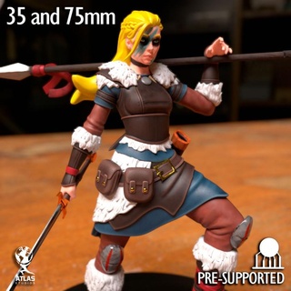 barbarian ranger female fighter warrior atlas studios Tabletop Characters & Creatures Fantasy Universe medieval rpg spear hunter 3dprint dungeonsanddragons d&d 3d print model - Mito3D