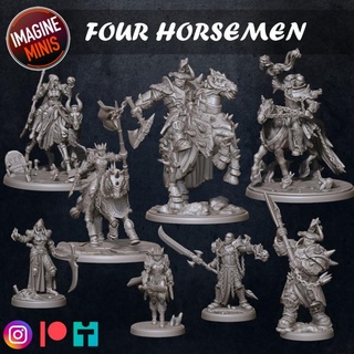 four horsemen - bundle imagine minis  Tabletop Tabletop Characters & Creatures Fantasy Universe Tabletop Tabletop Characters & Creatures horsemen riders dk  3d print model - Mito3D