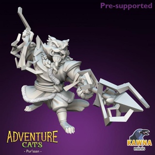 pur'saan sorcerer cat - male kawna minis Tabletop Characters & Creatures Fantasy Universe mage lightning spell sorceress 3d print model - Mito3D