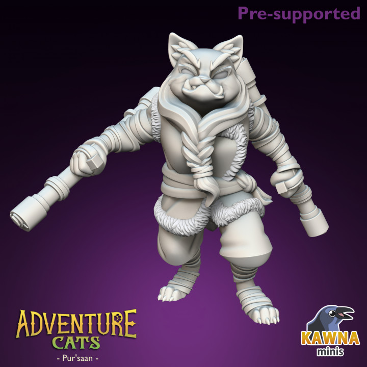 lados monje gato hembra Kawna minis mesa caracteres criaturas fantasía universo lindo tonfa 3D print model - Mito3D