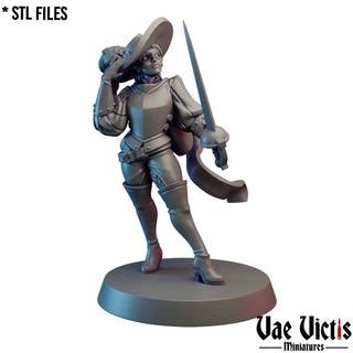 musketeer pre-supported vae victis miniatures Tabletop Characters & Creatures Fantasy Universe fantasy rpg warrior woman tabletop rogue badass dnd thief swashbuckler supported 3d print model - Mito3D