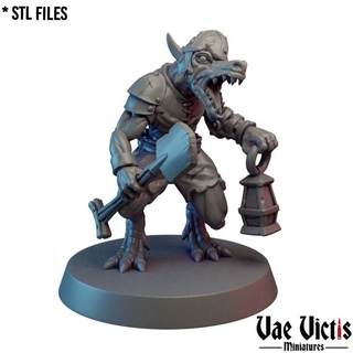 kobold 04 pre-supported vae victis miniatures Tabletop Characters & Creatures Fantasy Universe creature fantasy lantern rpg miner scream tabletop shovel dnd ennemy 3d print model - Mito3D