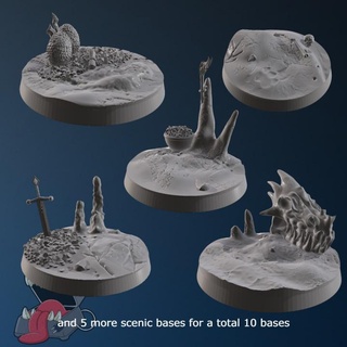 10 round dragon's lair bases feed 3dprinter Tabletop accessories dragon gold jewel skull treasure dungeon chest grotto cavern stalagmite scales 3d print model - Mito3D