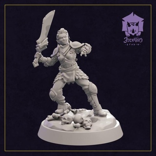 shoga - half orc fighter 3deratopsstudio Tabletop Characters & Creatures Fantasy Universe fantasy wargames character tabletop dungeon dnd pathfinder pre-supported 3d print model - Mito3D