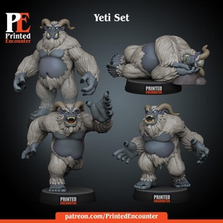 yeti set printed encounter Tabletop Characters & Creatures Fantasy Universe mini rpg snowman miniature tabletop dnd ttrpg abominable sasquach 3d print model - Mito3D