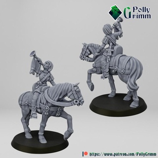 highlands miniatures imperial humans cavalry soldier trumpet pollygrimm Tabletop Characters & Creatures Fantasy Universe army fantasy human man wargames warrior woman horse renaissance musician empire 32mm 9thage kingsofwar militia sunland 3d print model - Mito3D