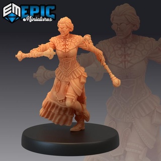 madame rever twin staff female human soldier steampunk tech character epic-miniatures fantasy medieval monster rpg warhammer sla enemy tabletop dungeon dnd pathfinder npc pre-supported supported pre 3d print model - Mito3D
