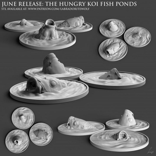 hungry koi fish ponds labradoritewolf Tabletop 3D Printable Terrain Fantasy animal creature mini companion miniature carp tabletop d&d dnd dungeons dragons familiar wildshape wild shape 3d print model - Mito3D