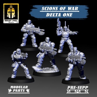 scions war delta one knight soul studio Tabletop Characters & Creatures Sci-Fi Universe 40k gears guard warhammer commander imperial prime squad command marcus astra militarum catachan cadia tempestor stormtroops 3d print model - Mito3D