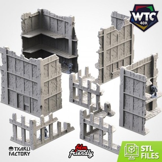 city ruins wtc set 01 txarli factory Tabletop 3D Printable Terrain Sci-Fi terrain 40k battle building mad warhammer tech dead max forge cathedral titan rules ruin builder destroyed impeirum 3d print model - Mito3D