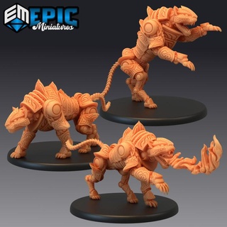 construct tiger set war animal steampunk tech battle robot epic-miniatures fantasy medieval monster rpg warhammer sla enemy tabletop dungeon dnd pathfinder npc pre-supported supported pre 3d print model - Mito3D