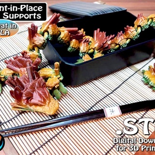 Sushi dragon cinderwing3d table personnages créatures fantaisie univers fléchir aliments mythique animal compagnie jouet souple riz articulé printinplace flexi print in place agiter impression endroit soutiens cendre 3d print model - Mito3D