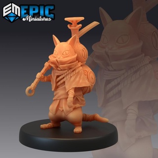 wandering neko fighting sword cat steampunk tech battle animal epic-miniatures fantasy medieval monster rpg warhammer sla enemy tabletop dungeon dnd pathfinder npc pre-supported supported pre 3d print model - Mito3D