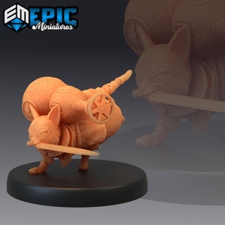 wandering neko running fighting sword cat steampunk tech battle animal epic-miniatures fantasy medieval monster rpg warhammer sla enemy tabletop dungeon dnd pathfinder npc pre-supported supported pre 3d print model - Mito3D