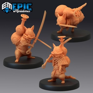 wandering neko set fighting sword cat steampunk tech battle animal epic-miniatures fantasy medieval monster rpg warhammer sla enemy tabletop dungeon dnd pathfinder npc pre-supported supported pre 3d print model - Mito3D