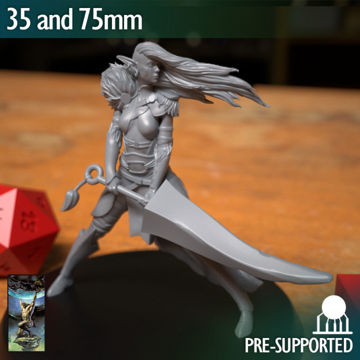 femelle elfe combattant guerrier atlas studios table personnages créatures fantaisie univers médiéval rpg épée 3dprint donjons Dragons elfeguerrier 3D print model - Mito3D