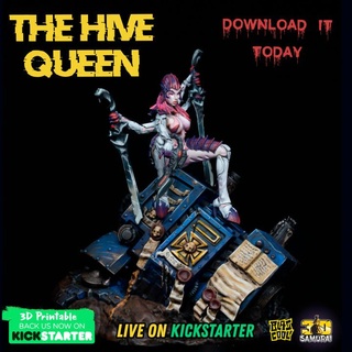 hive queen - demure conqueror space bug pinup 3d printing samurai Tabletop Characters & Creatures Sci-Fi Universe 40k boss bust female girl warhammer warrior scifi tabletop dungeon dnd tyranids killteam tyranid darkgrim 3d print model - Mito3D