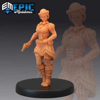 gunner dorothy female human soldier steampunk tech character epic-miniatures fantasy medieval monster rpg warhammer sla enemy tabletop dungeon dnd pathfinder npc pre-supported supported pre 3d print model - Mito3D