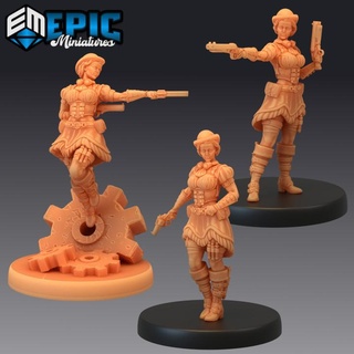 gunner dorothy set female human soldier steampunk tech character epic-miniatures fantasy medieval monster rpg warhammer sla enemy tabletop dungeon dnd pathfinder npc pre-supported supported pre 3d print model - Mito3D