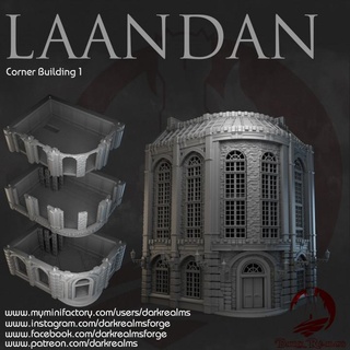 dark realms - laandan steamtown corner building 1 forge Tabletop 3D Printable Terrain Fantasy terrain victorian steampunk 3d print model - Mito3D