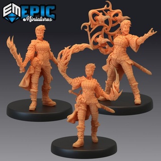 guild mage set elemental warrior mystical female human flame air handler epic-miniatures fantasy medieval monster rpg warhammer magic sla enemy tabletop dungeon dnd pathfinder npc pre-supported supported pre 3d print model - Mito3D