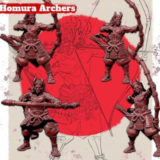 homura archers 4x 32mm saga miniatures Tabletop Characters & Creatures Fantasy Universe demon archer army arrow japan japanese undead evil bow range samurai ranged oni quiver 3d print model - Mito3D