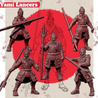 yami lancers x5 saga miniatures Tabletop Characters & Creatures Fantasy Universe demon army japanese undead warrior lancer samurai oni ronin 3d print model - Mito3D