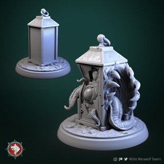 imitar lámpara pre supported blanco hombre lobo taberna mesa caracteres criaturas fantasía universo 3D imprimible terreno criatura monstruo dnd imita 3d print model - Mito3D